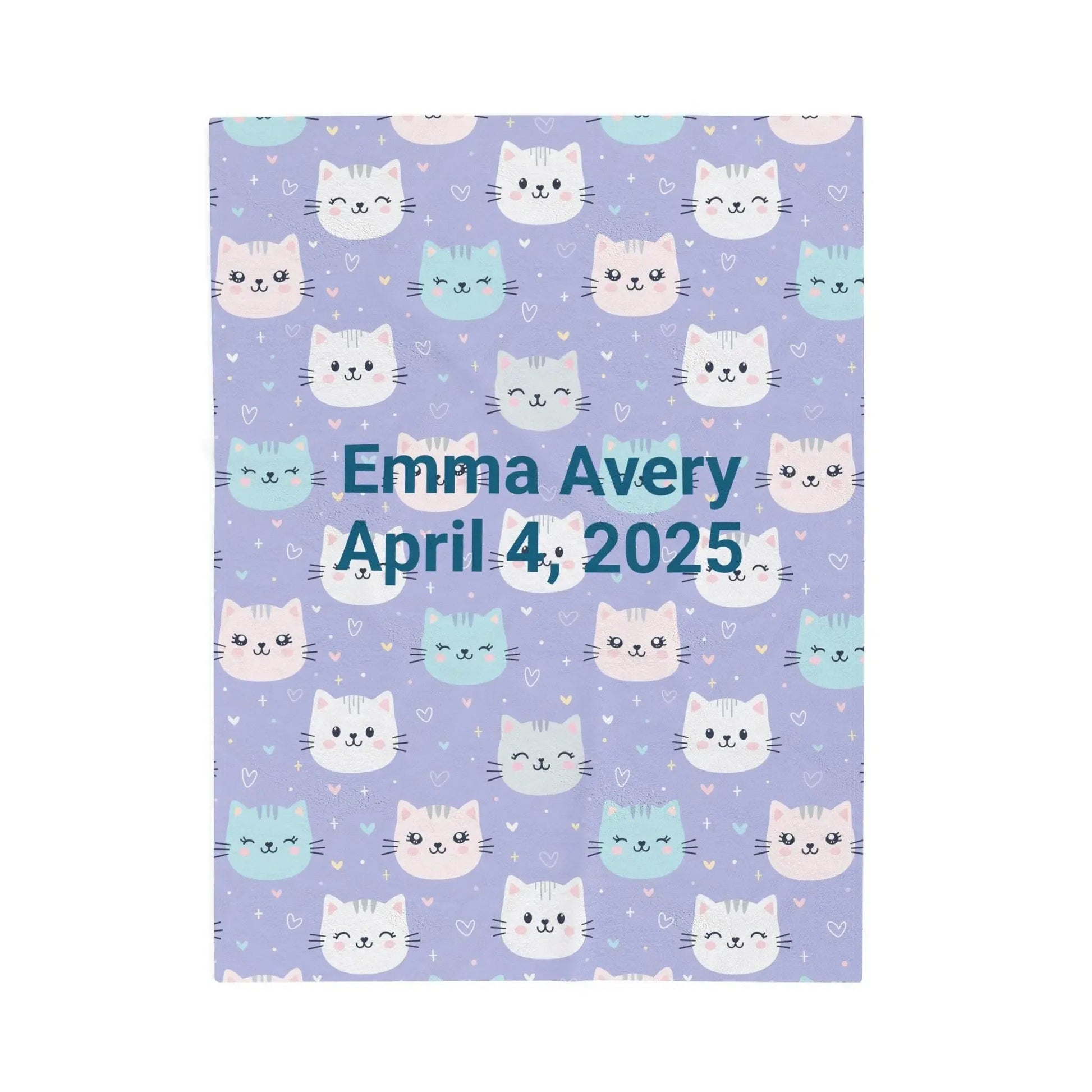 Personalized Cat Velveteen Blanket, Cozy Baby Shower Gift, Nursery Decor, Cat Lover's Plush Throw, Custom Cat Pattern Bedding - FloofChonk