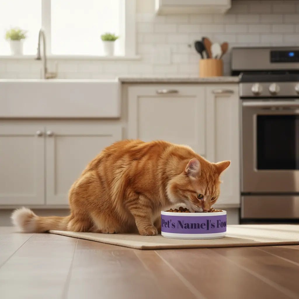 Personalized Pet Name Food Bowl | Custom Pet Bowl, Purple Name Band - FloofChonk