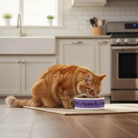 Personalized Pet Name Food Bowl | Custom Pet Bowl, Purple Name Band - FloofChonk