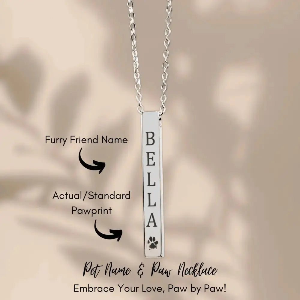 Pet Name & Paw Necklace - FloofChonk