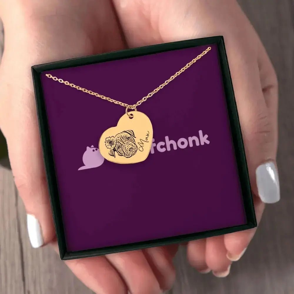 Pet Portrait Heart Necklace - FloofChonk