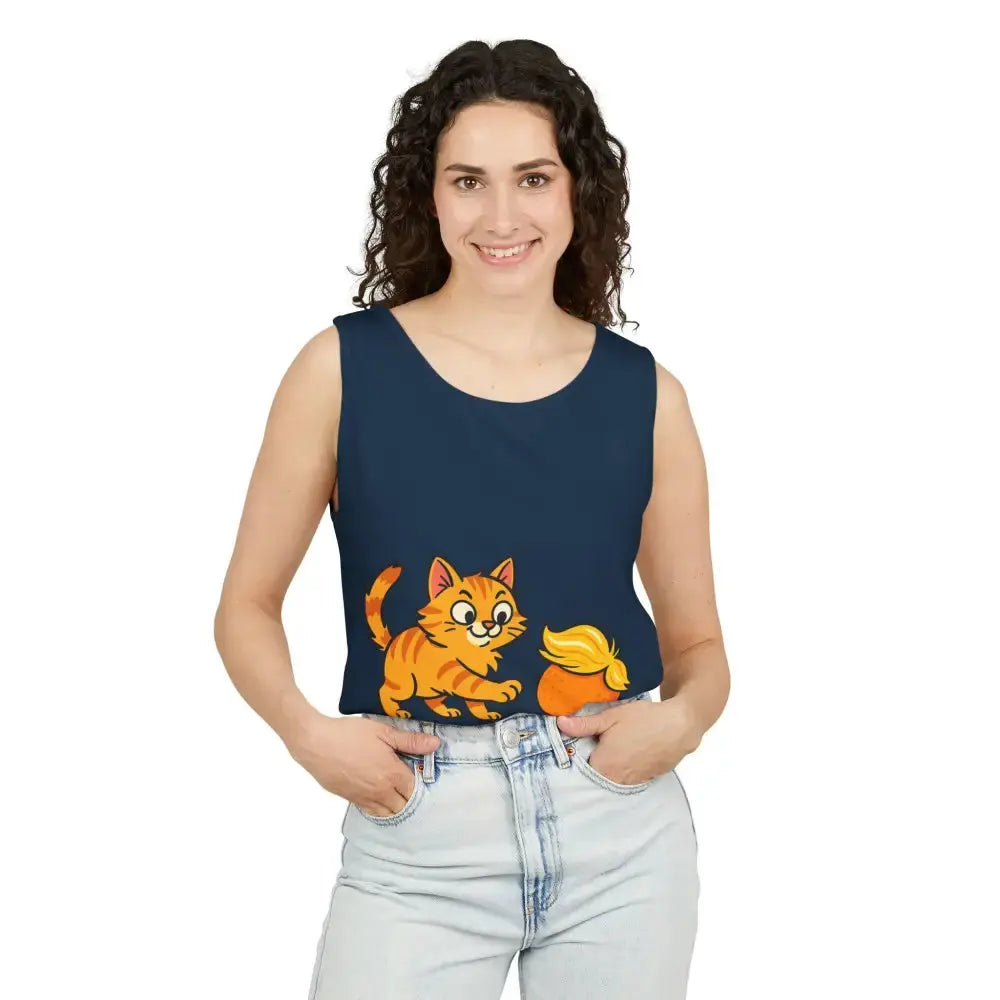 Playful Cat Graphic Tank Top for Summer - Tank Top