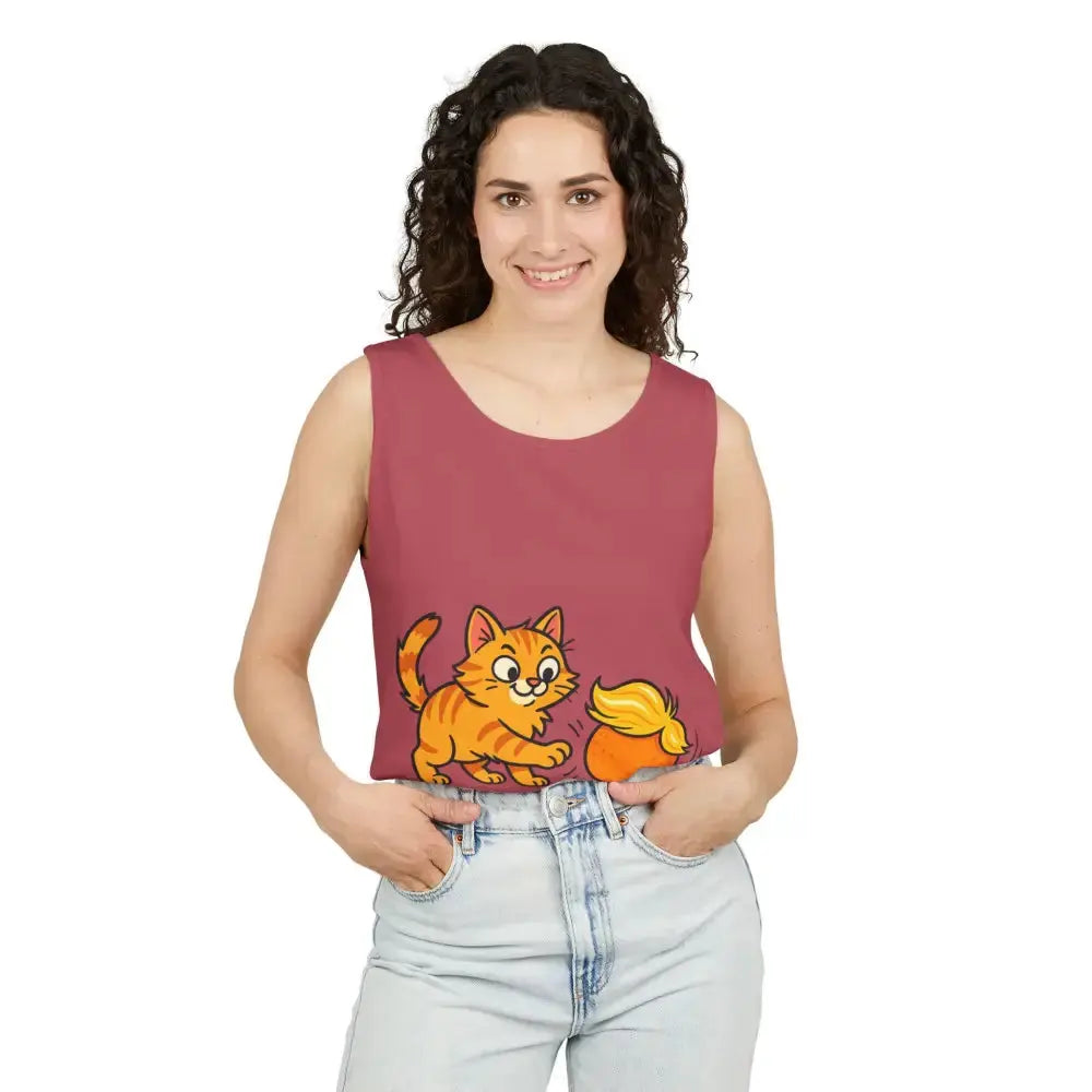 Playful Cat Graphic Tank Top for Summer - Tank Top