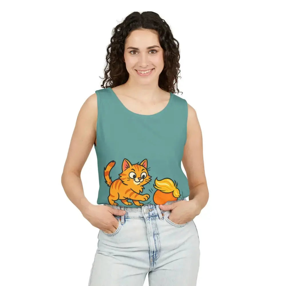 Playful Cat Graphic Tank Top for Summer - Tank Top