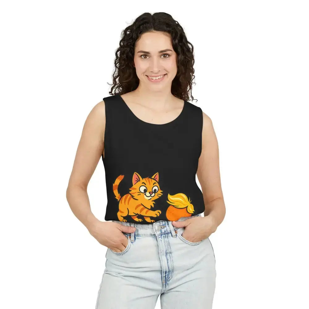 Playful Cat Graphic Tank Top for Summer - Tank Top