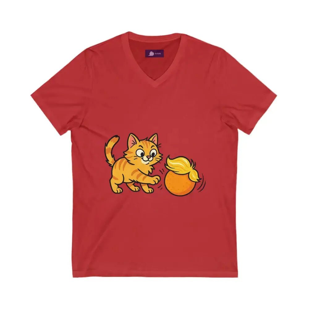 Playful Cat V - Neck Tee - FloofChonk