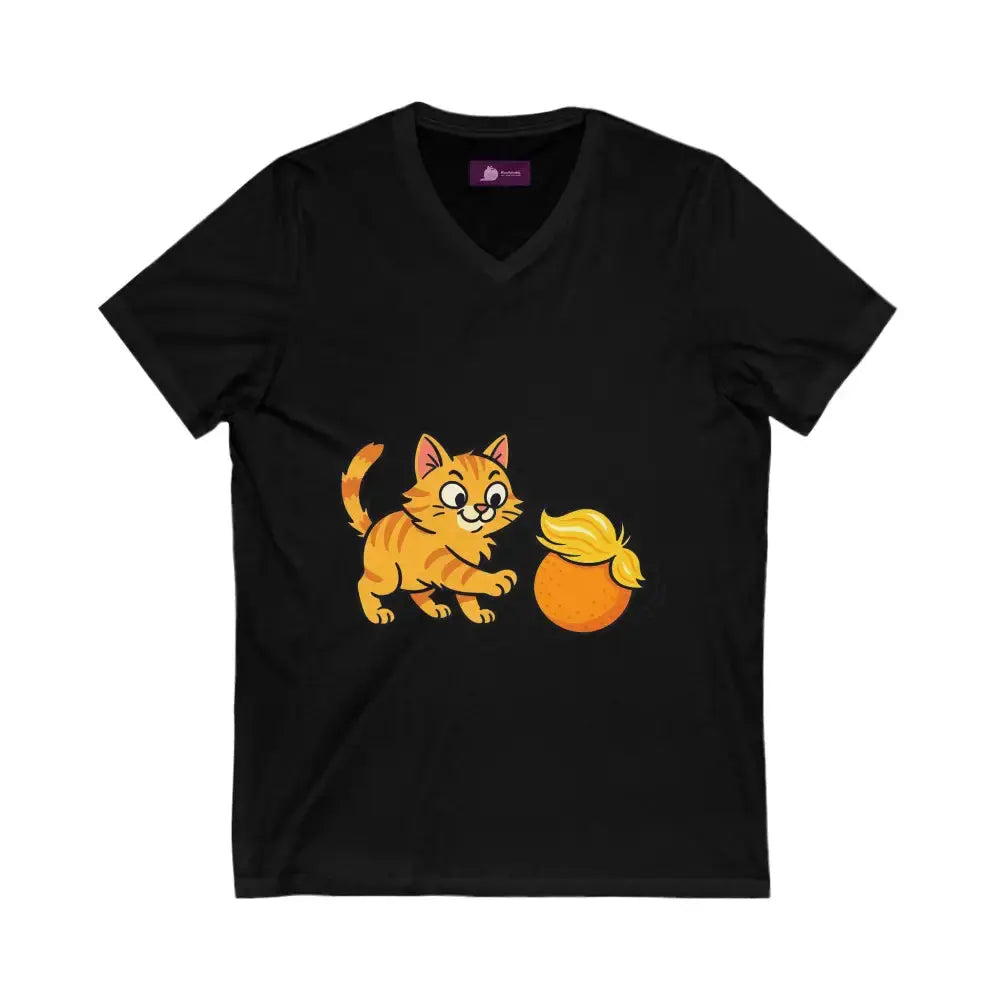 Playful Cat V-Neck Tee - Black / S - V-neck