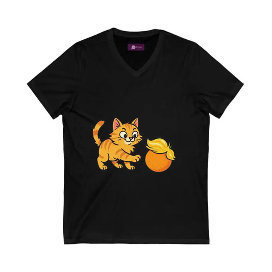 Playful Cat V-Neck Tee - Black / S - V-neck
