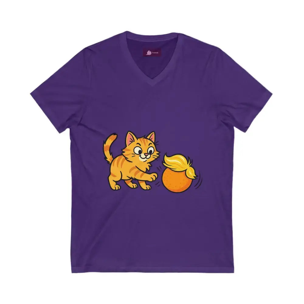 Playful Cat V-Neck Tee - Team Purple / S - V-neck