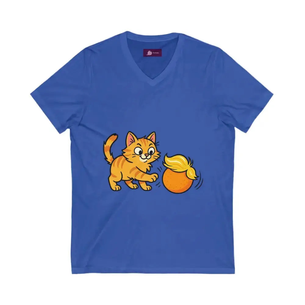 Playful Cat V-Neck Tee - True Royal / S - V-neck