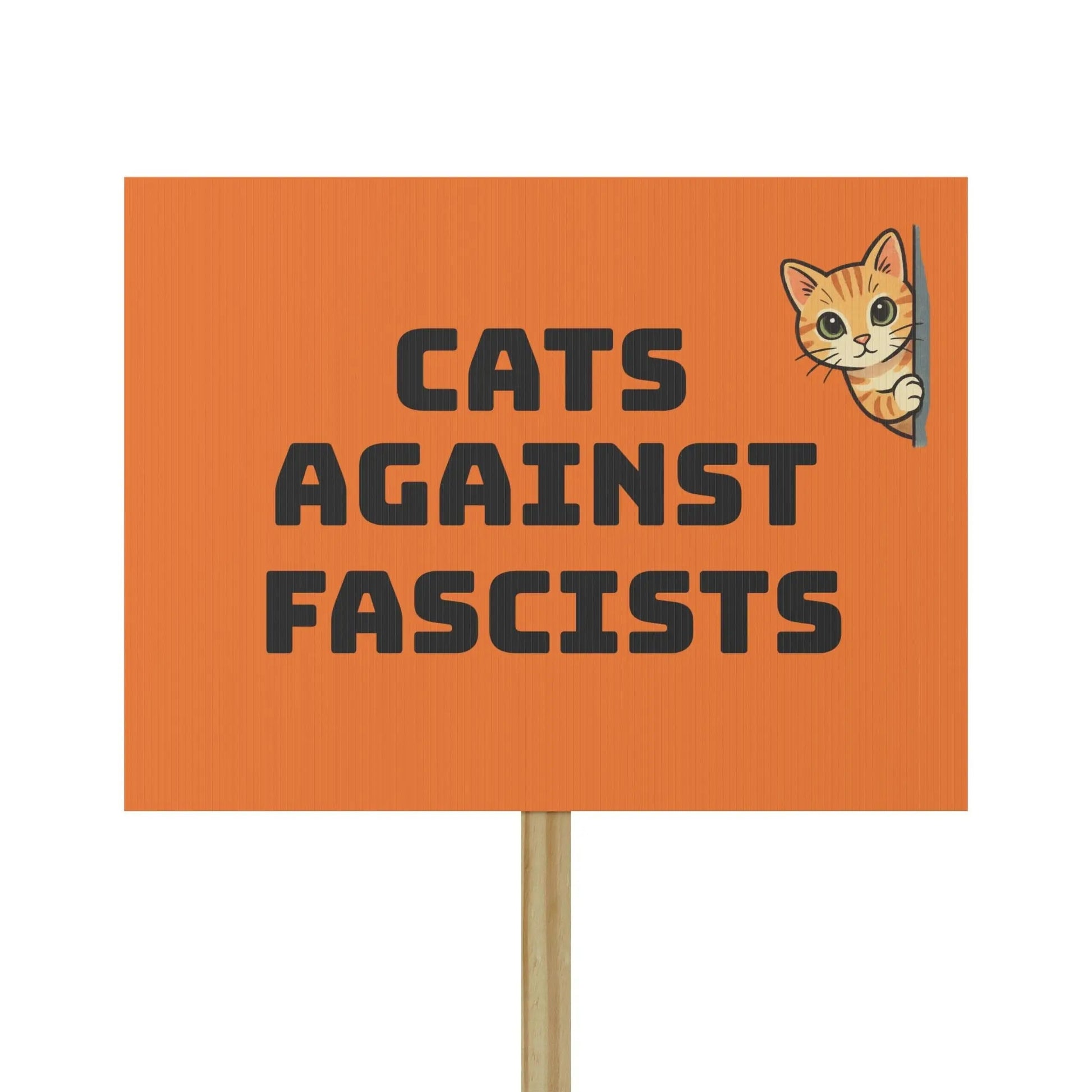 Protest Sign - "Cats Against Fascists" Political Rally Placard with Cute Cat Illustration - FloofChonk