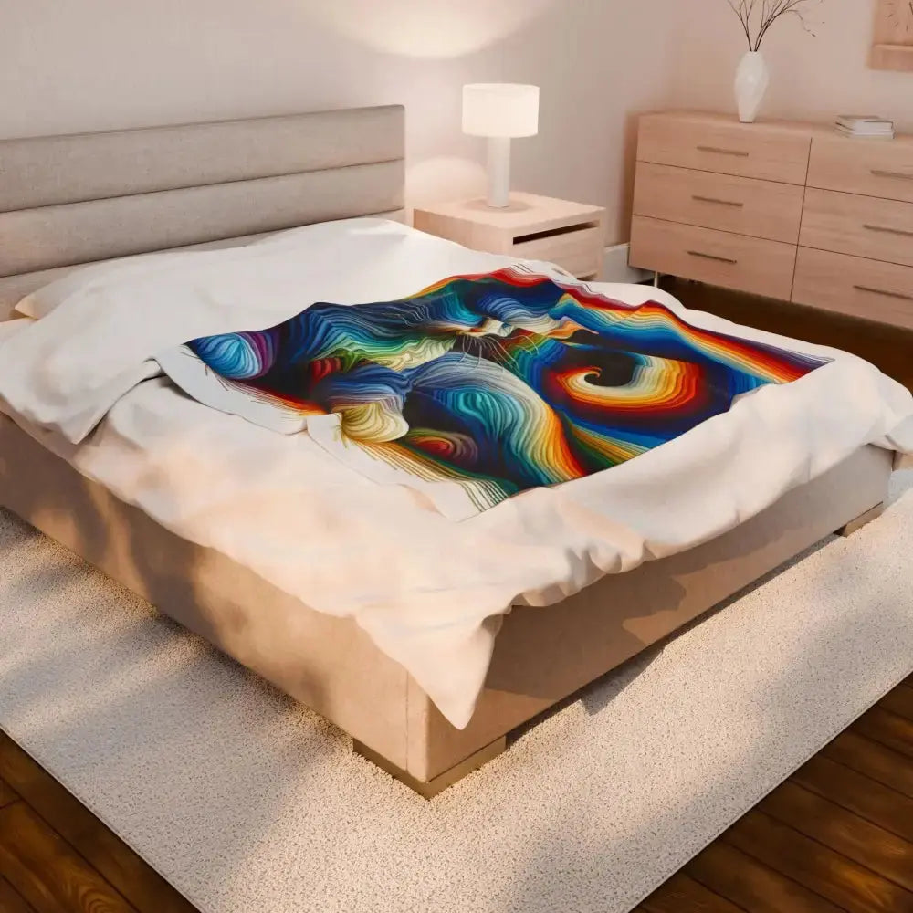 Rainbow Cat Velveteen Plush Blanket | Cozy Gift for Cat Lovers, Home Decor, Colorful Throws, Pet Blanket, Soft Comforter - FloofChonk