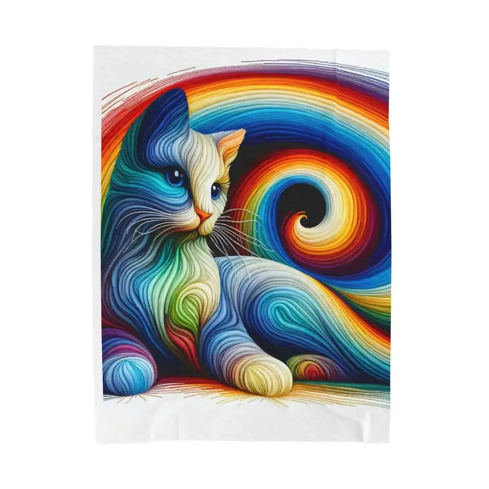 Rainbow Cat Velveteen Plush Blanket | Cozy Gift for Cat Lovers, Home Decor, Colorful Throws, Pet Blanket, Soft Comforter - FloofChonk