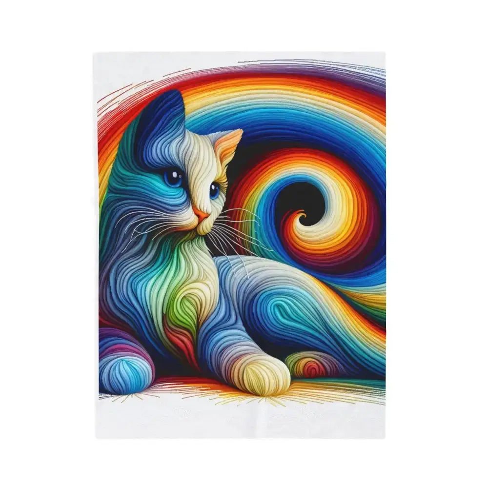 Rainbow Cat Velveteen Plush Blanket | Cozy Gift for Cat Lovers, Home Decor, Colorful Throws, Pet Blanket, Soft Comforter - FloofChonk