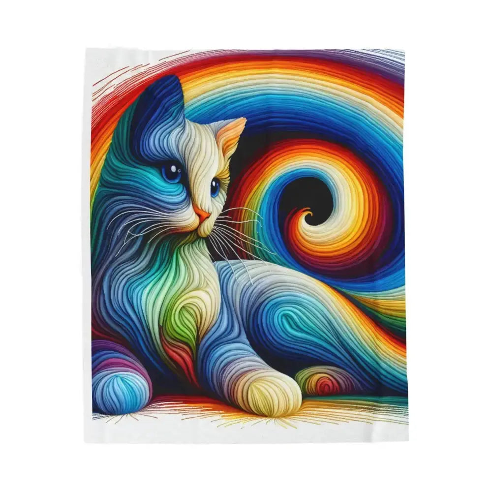Rainbow Cat Velveteen Plush Blanket | Cozy Gift for Cat Lovers, Home Decor, Colorful Throws, Pet Blanket, Soft Comforter - FloofChonk