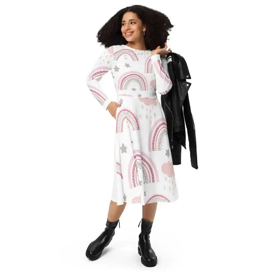 Rainbow Discovery All - over print long sleeve midi dress - FloofChonk
