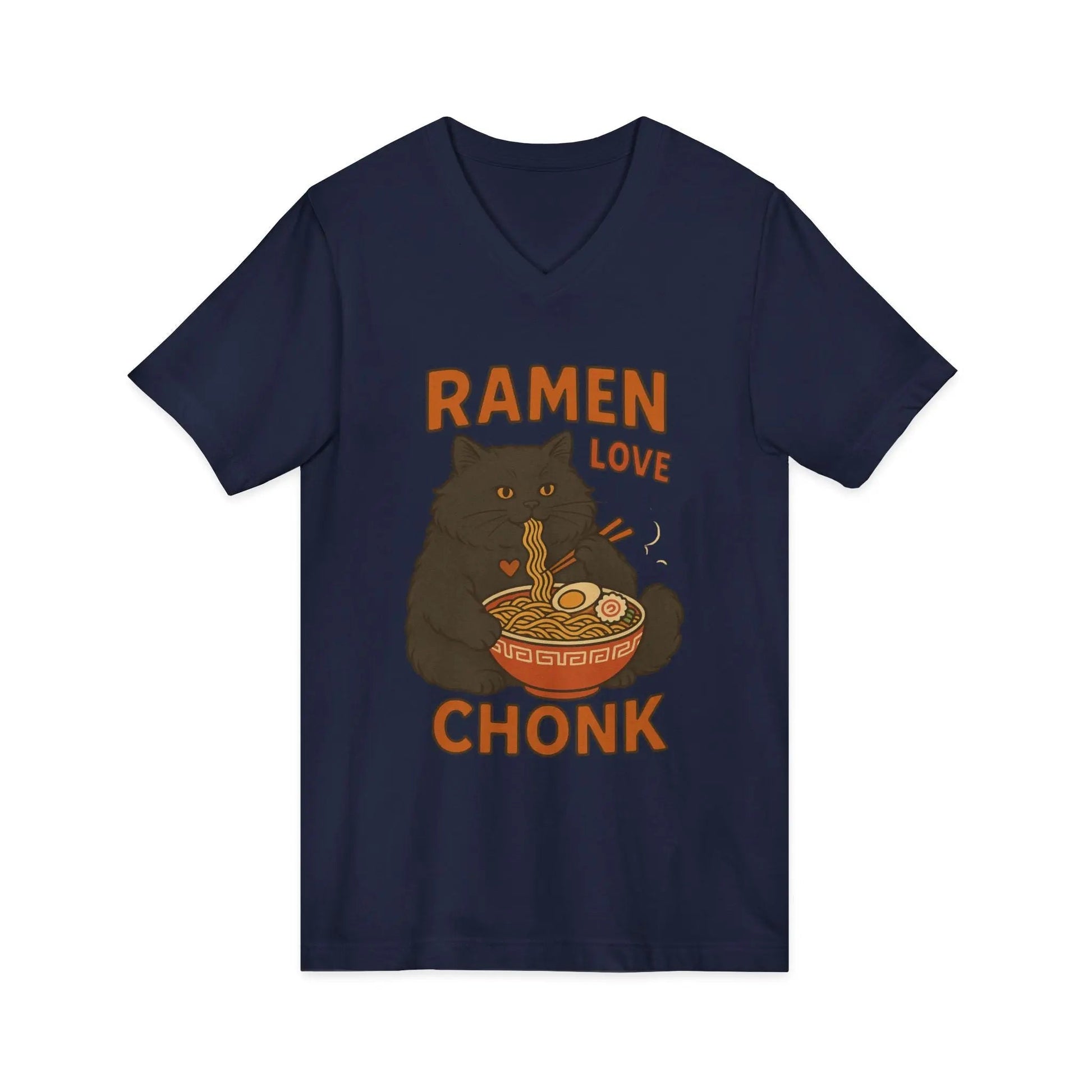Ramen Love Chonk Cat V - Neck Tee - FloofChonk