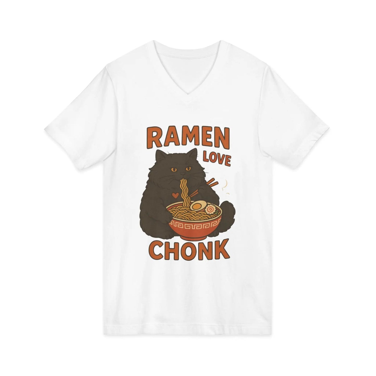 Ramen Love Chonk Cat V - Neck Tee - FloofChonk