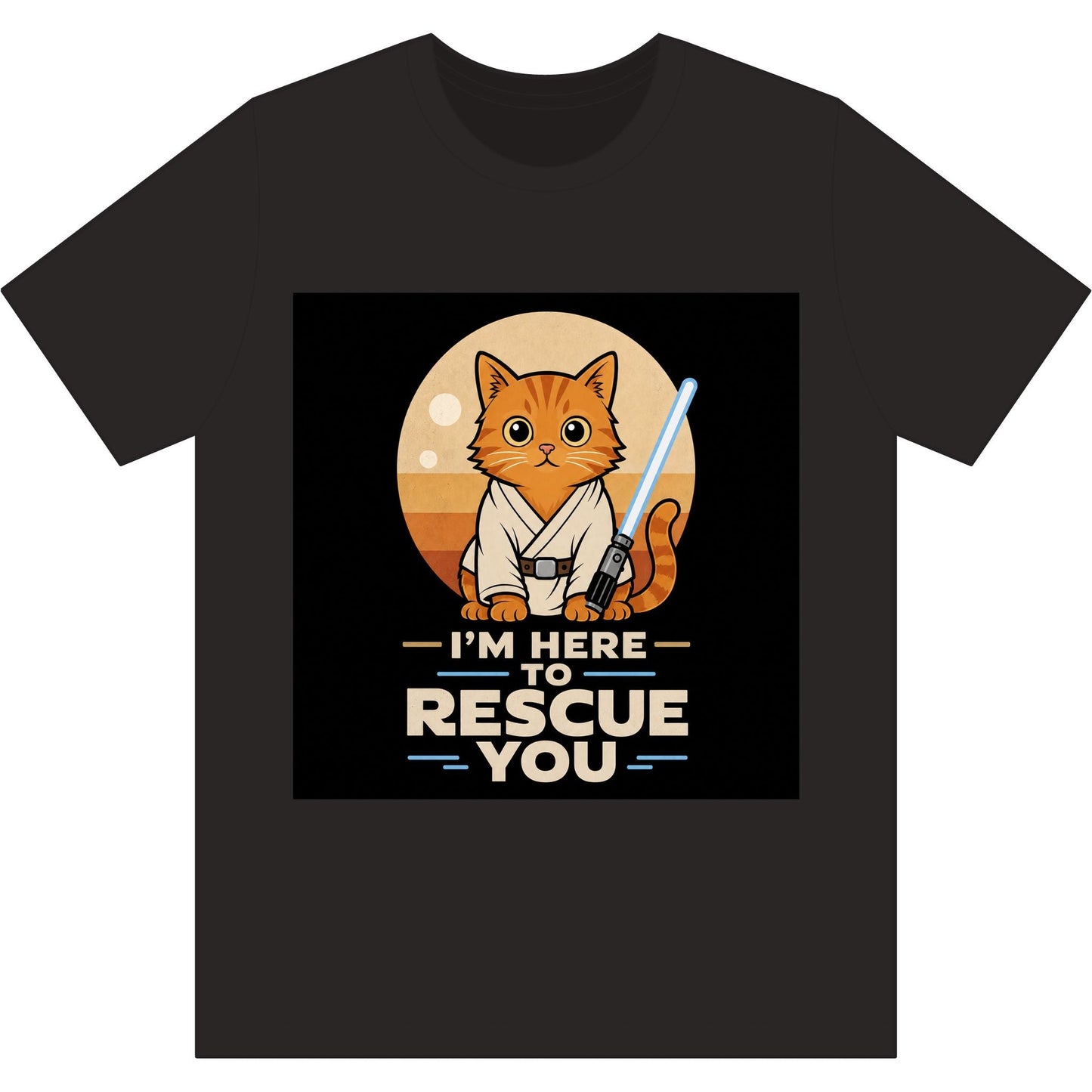 Rescue Kitty Lightsaber T‑Shirt — “I’m Here To Rescue You” Cat Jedi Tee - FloofChonk