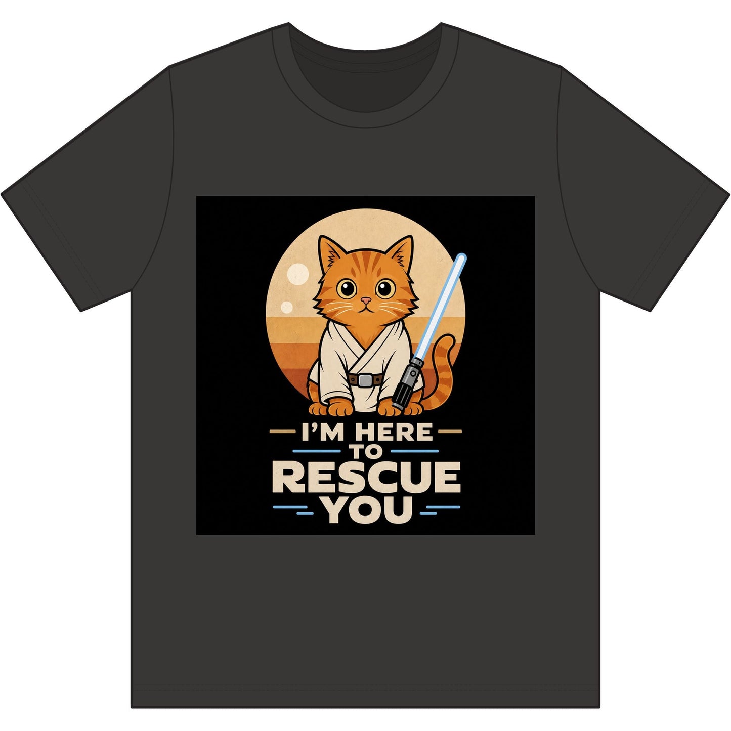 Rescue Kitty Lightsaber T‑Shirt — “I’m Here To Rescue You” Cat Jedi Tee - FloofChonk