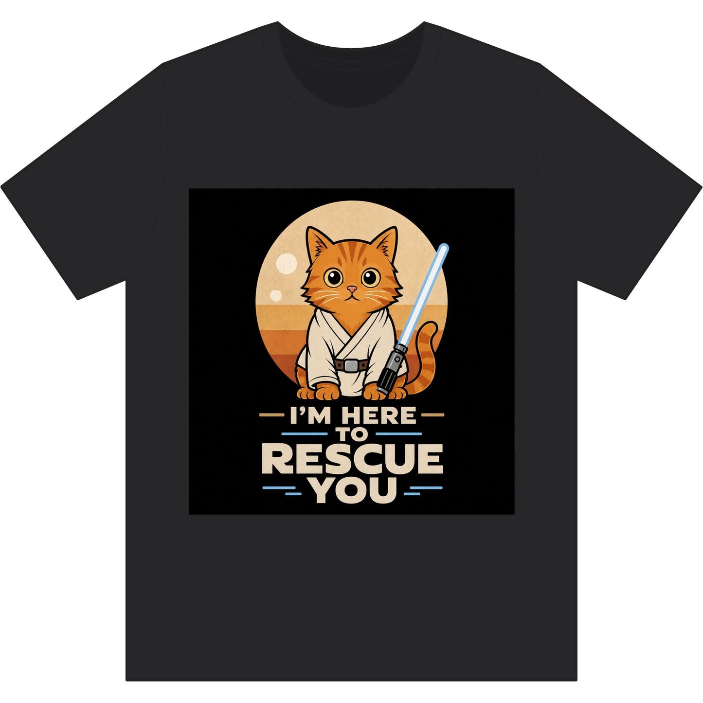 Rescue Kitty Lightsaber T‑Shirt — “I’m Here To Rescue You” Cat Jedi Tee - FloofChonk