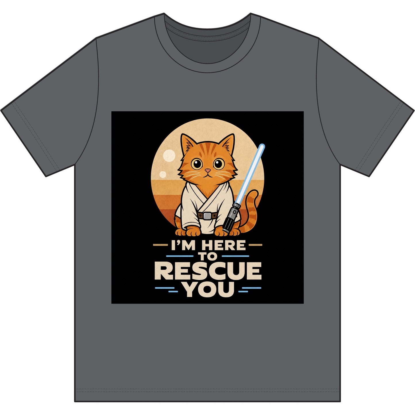 Rescue Kitty Lightsaber T‑Shirt — “I’m Here To Rescue You” Cat Jedi Tee - FloofChonk