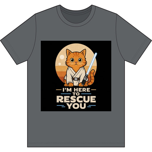 Rescue Kitty Lightsaber T‑Shirt — “I’m Here To Rescue You” Cat Jedi Tee - FloofChonk