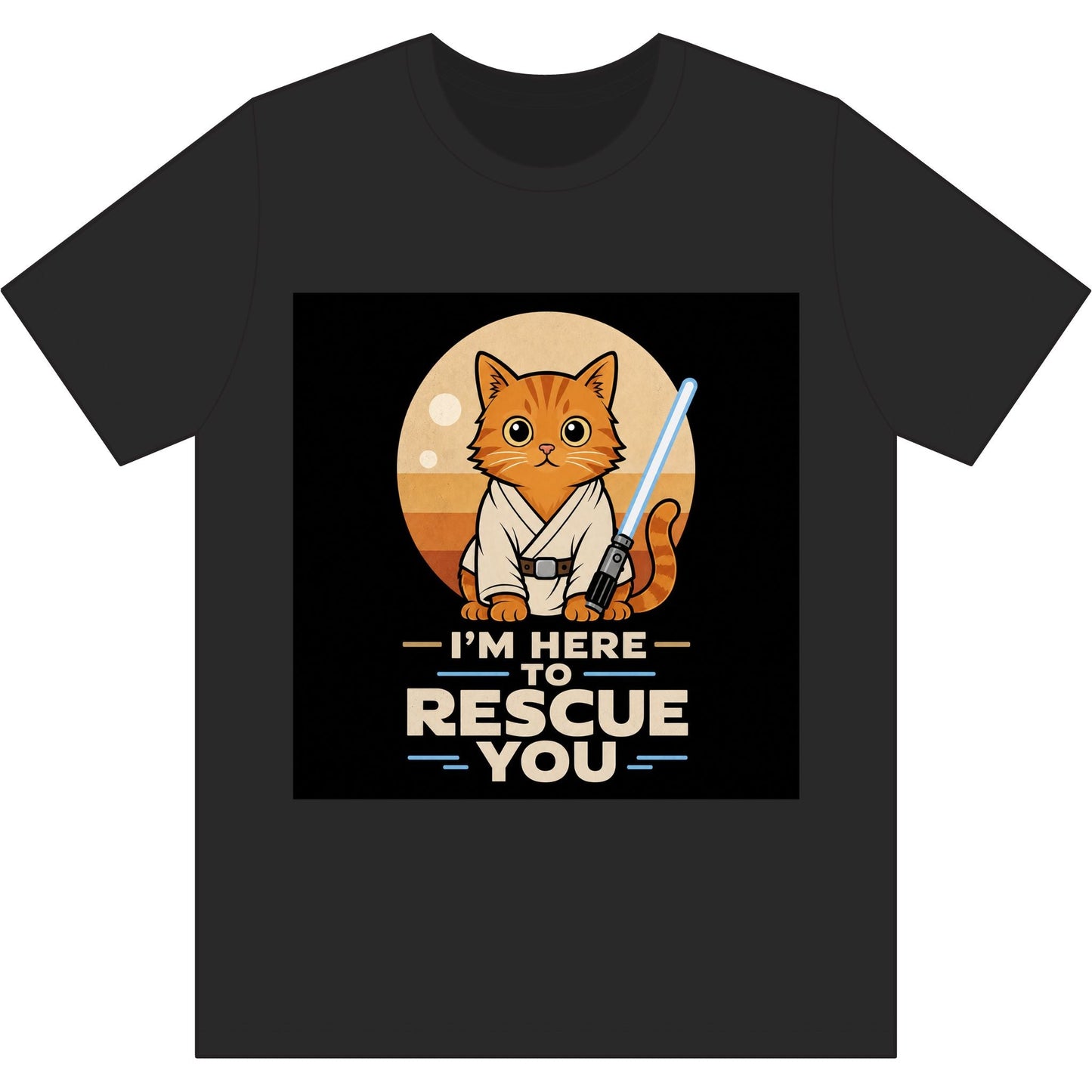 Rescue Kitty Lightsaber T‑Shirt — “I’m Here To Rescue You” Cat Jedi Tee - FloofChonk