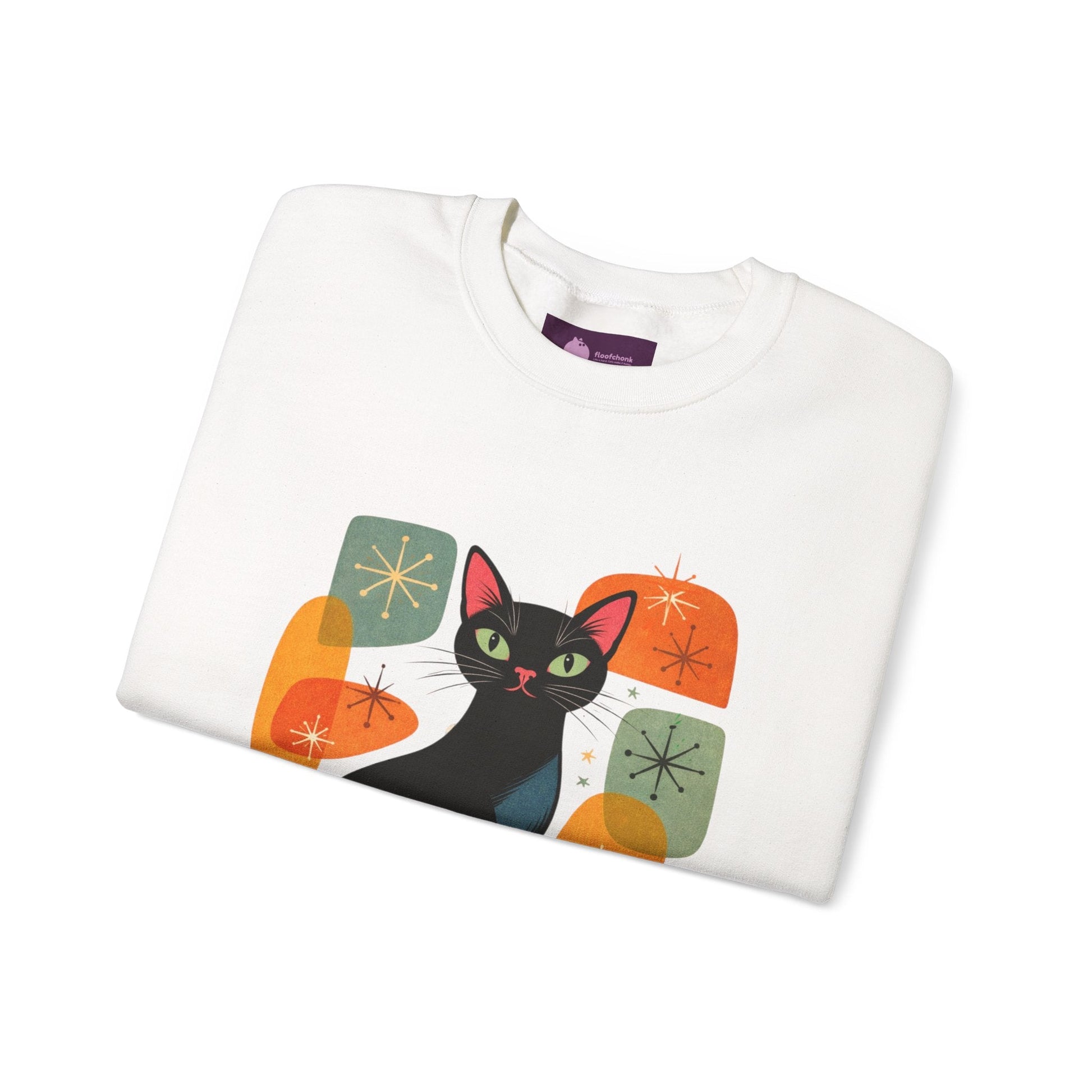 Retro Black Cat Crewneck Sweatshirt — Vintage Cat Graphic - FloofChonk
