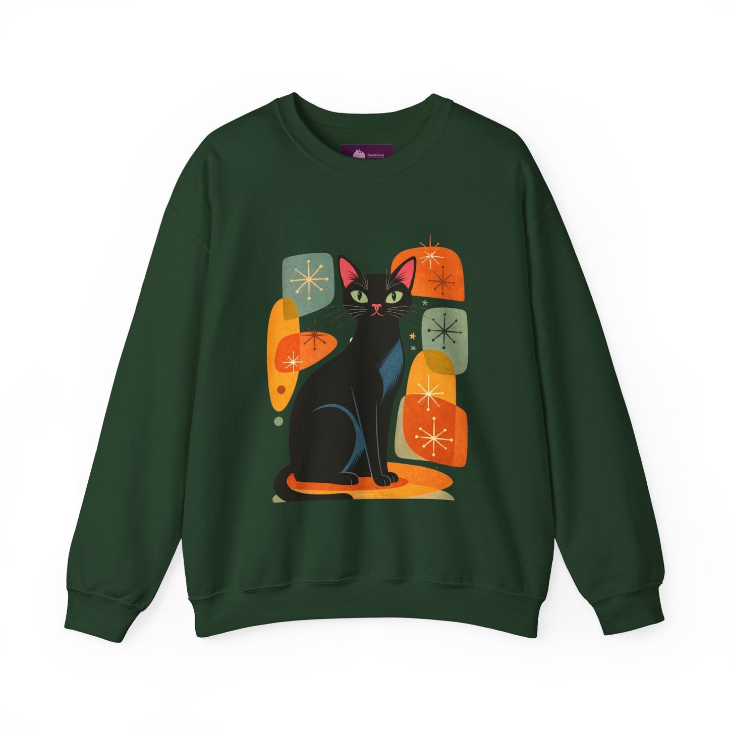Retro Black Cat Crewneck Sweatshirt — Vintage Cat Graphic - FloofChonk