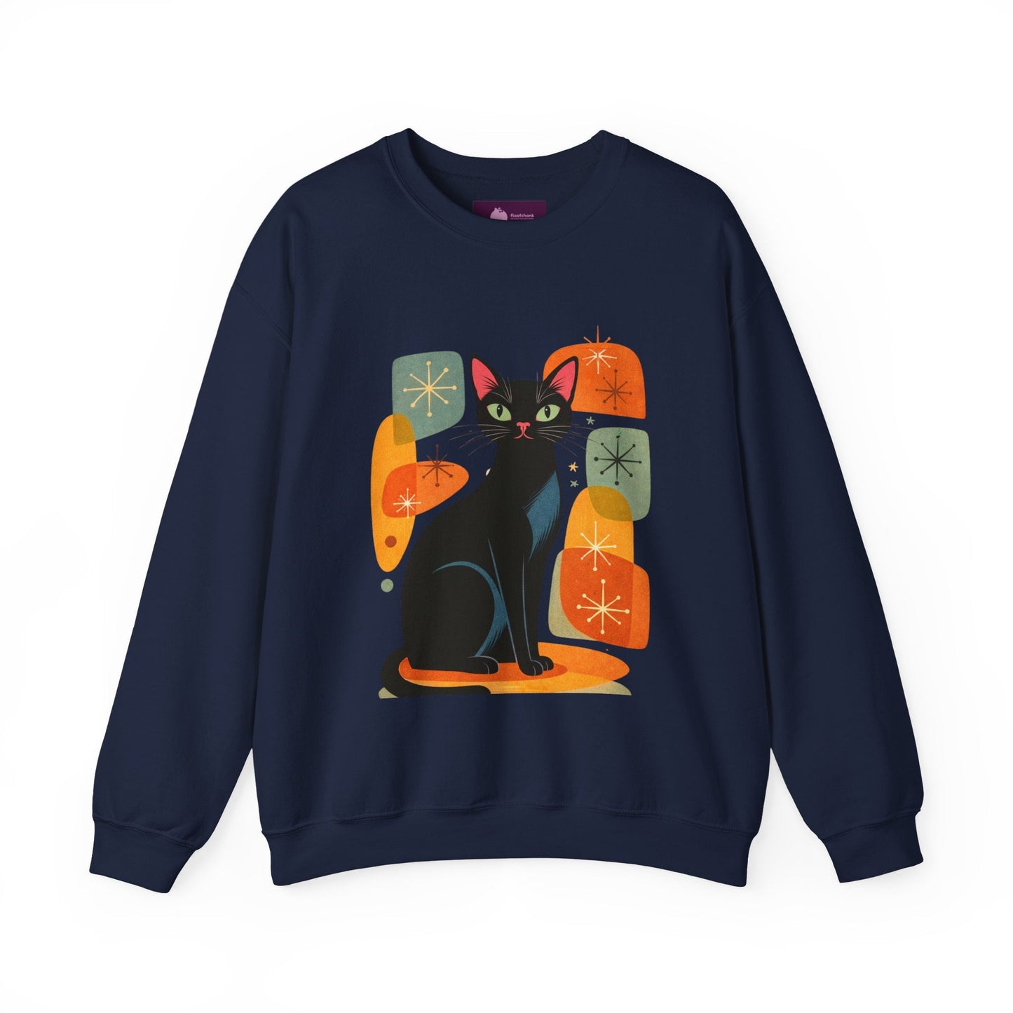 Retro Black Cat Crewneck Sweatshirt — Vintage Cat Graphic - FloofChonk