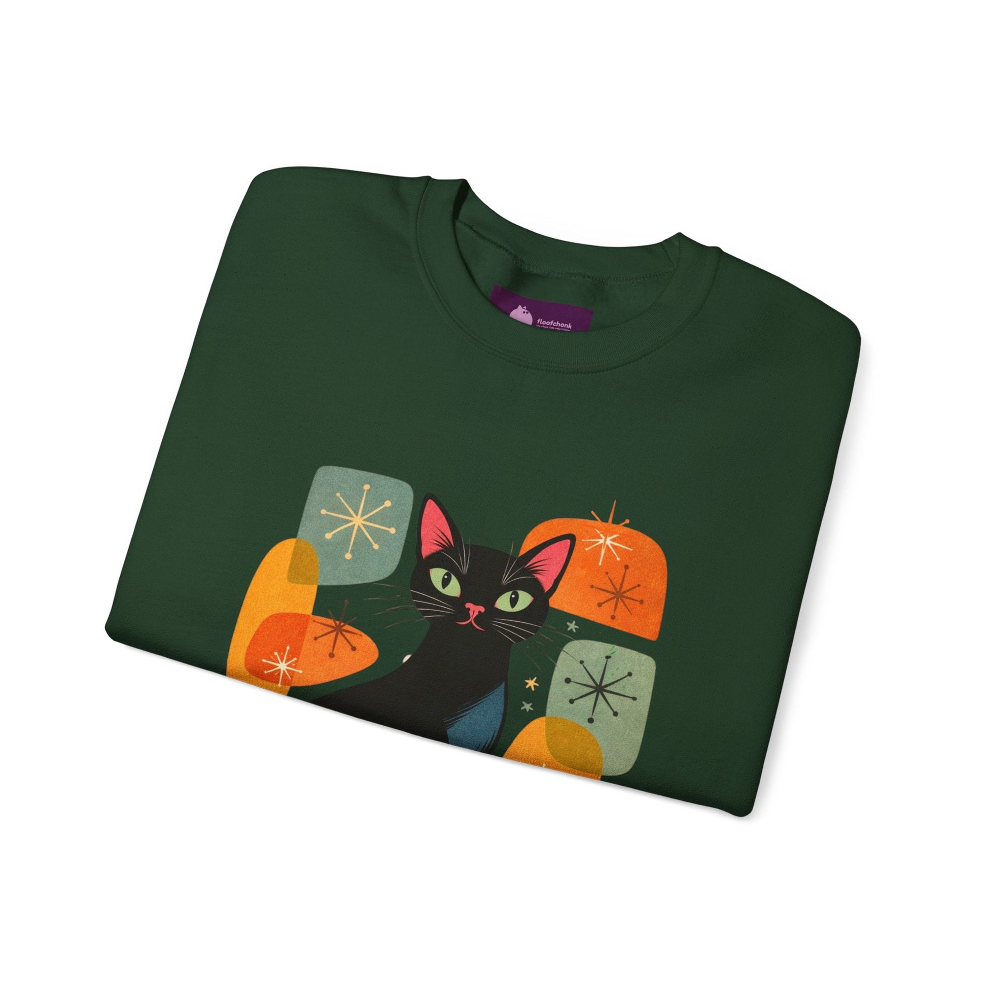 Retro Black Cat Crewneck Sweatshirt — Vintage Cat Graphic - FloofChonk