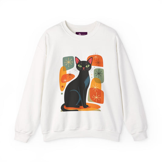 Retro Black Cat Crewneck Sweatshirt — Vintage Cat Graphic - FloofChonk