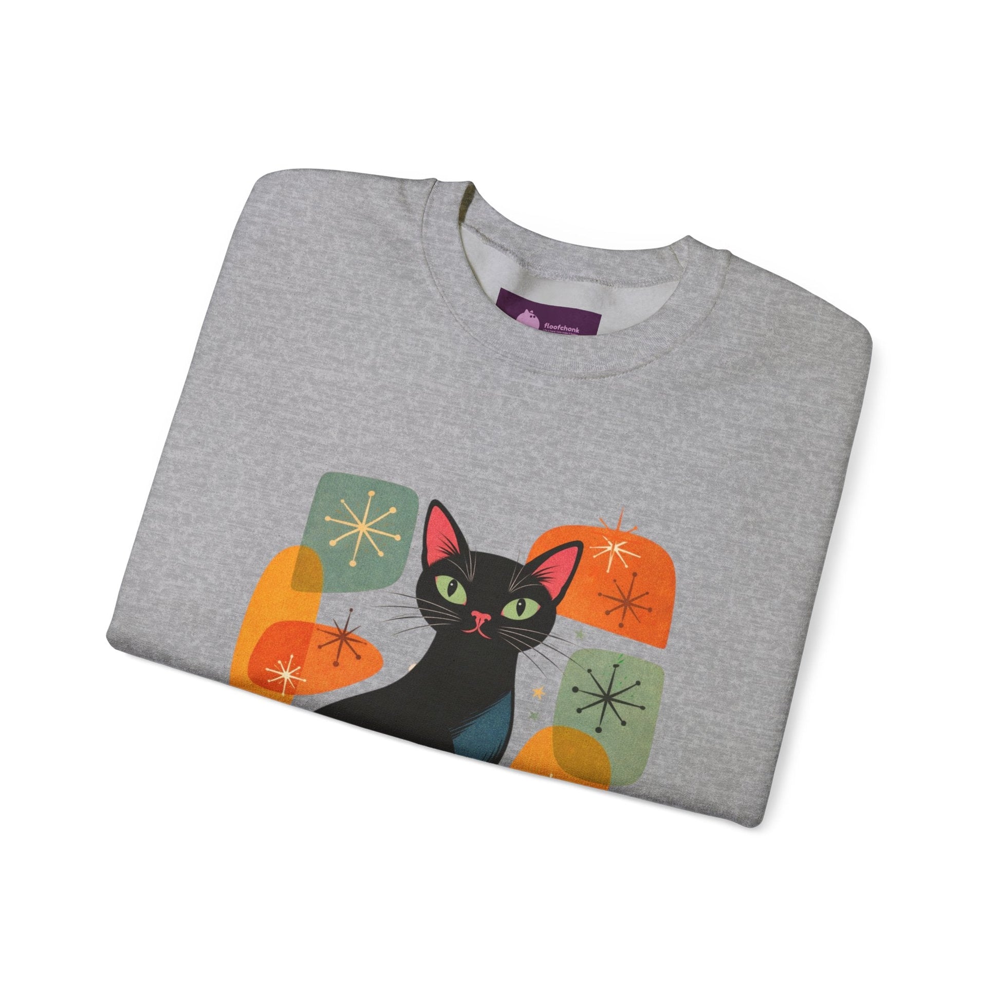 Retro Black Cat Crewneck Sweatshirt — Vintage Cat Graphic - FloofChonk