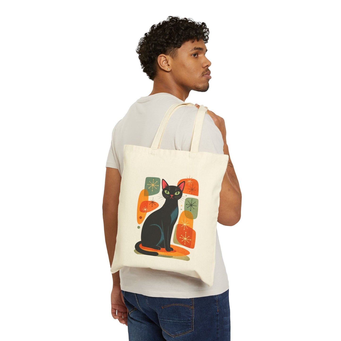 Retro Black Cat Graphic Canvas Tote Bag - FloofChonk