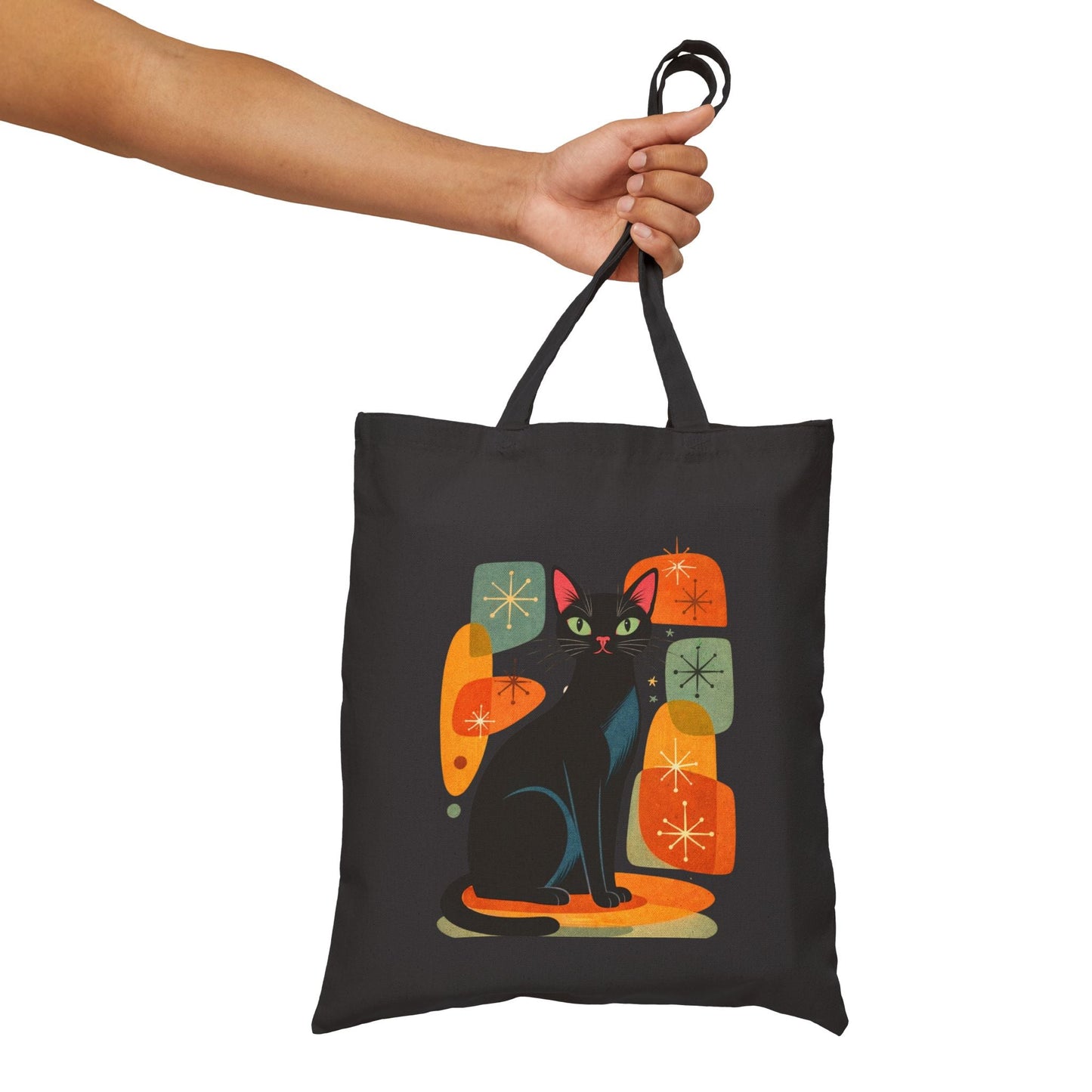 Retro Black Cat Graphic Canvas Tote Bag - FloofChonk