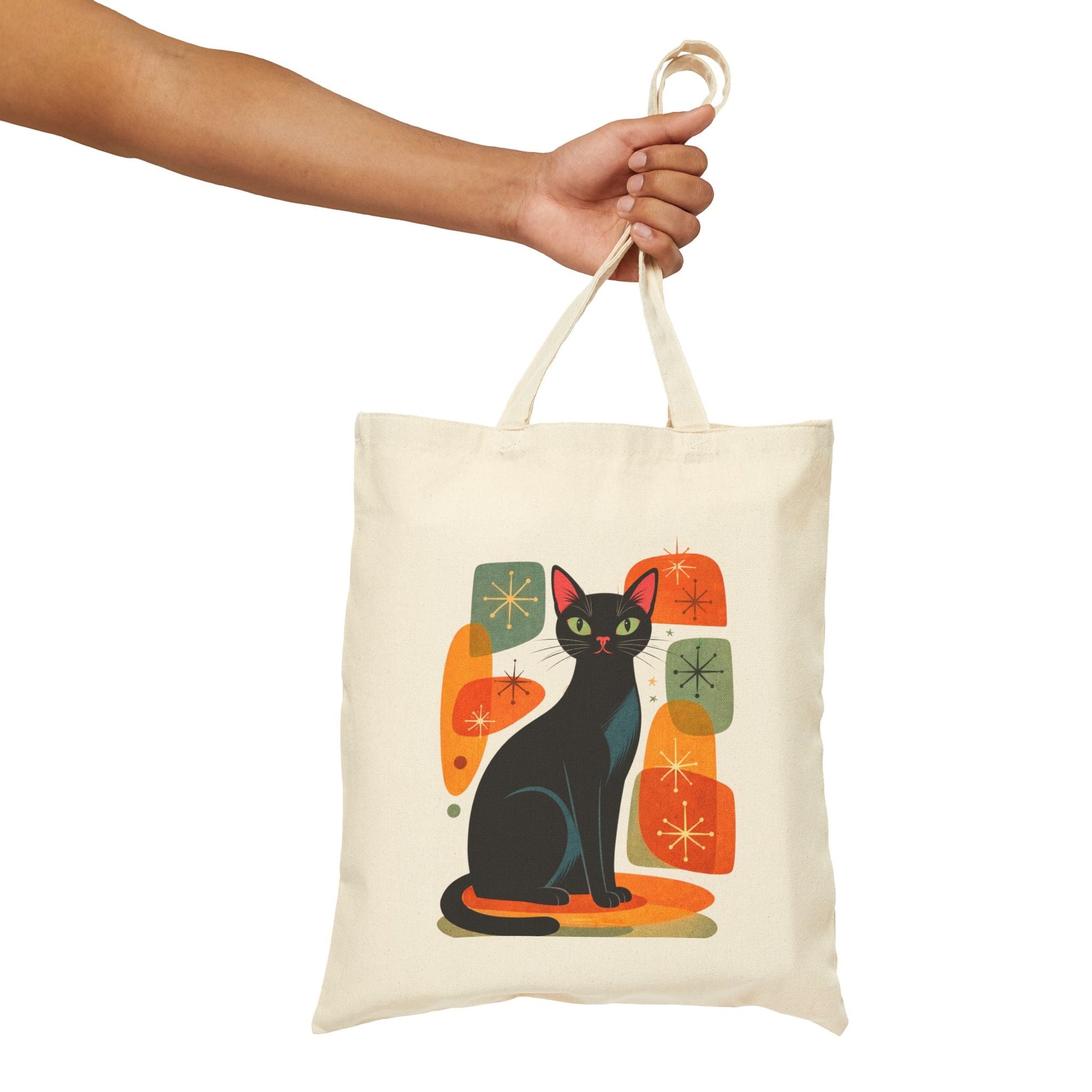 Retro Black Cat Graphic Canvas Tote Bag - FloofChonk