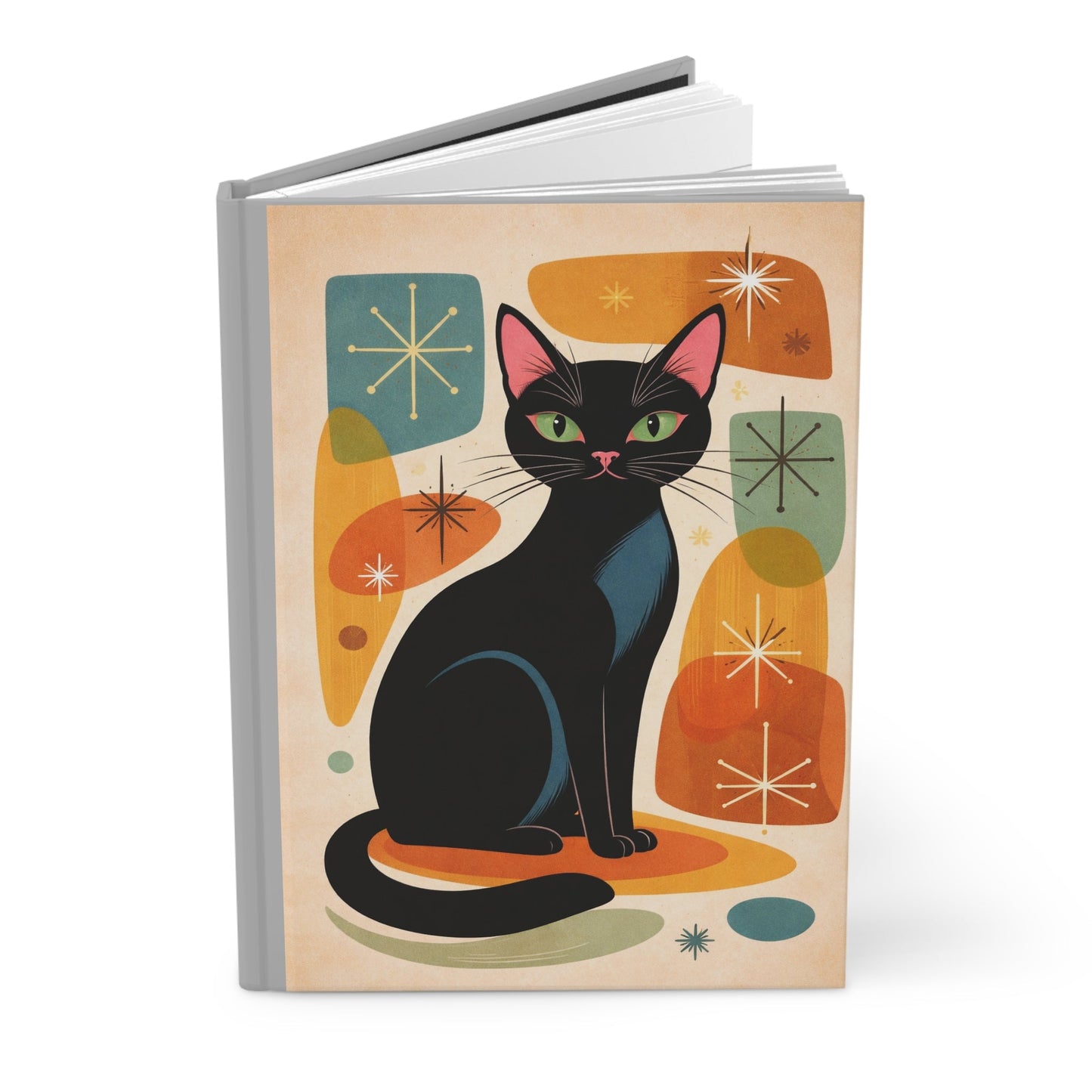 Retro Black Cat Hardcover Journal — Mid Century Modern Notebook for Cat Lovers - FloofChonk