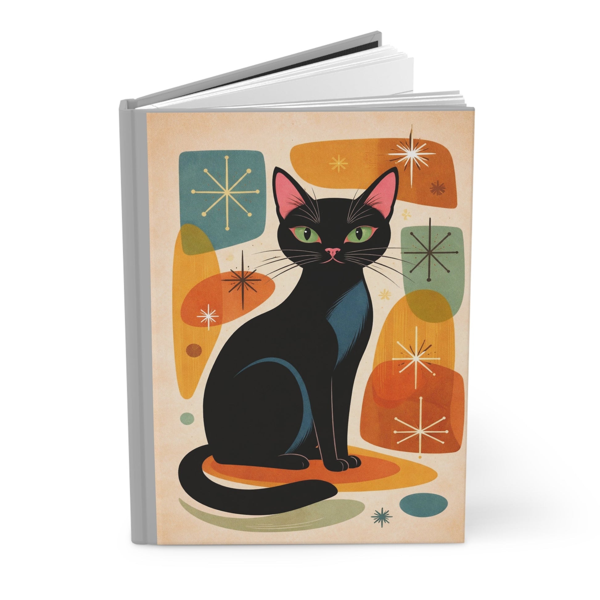 Retro Black Cat Hardcover Journal — Mid Century Modern Notebook for Cat Lovers - FloofChonk