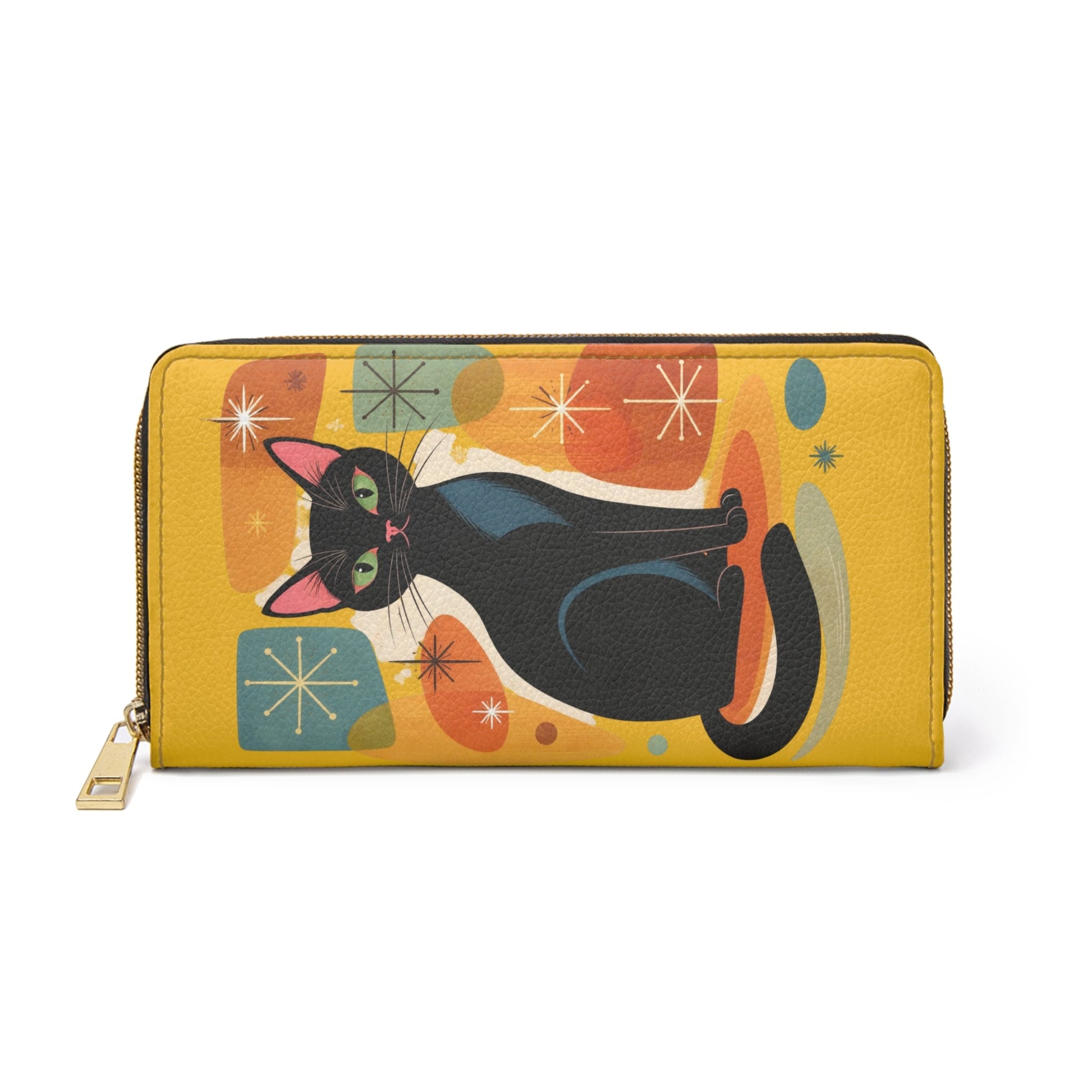Retro Black Cat Zipper Wallet — Mid - Century Modern Cat Wallet - FloofChonk