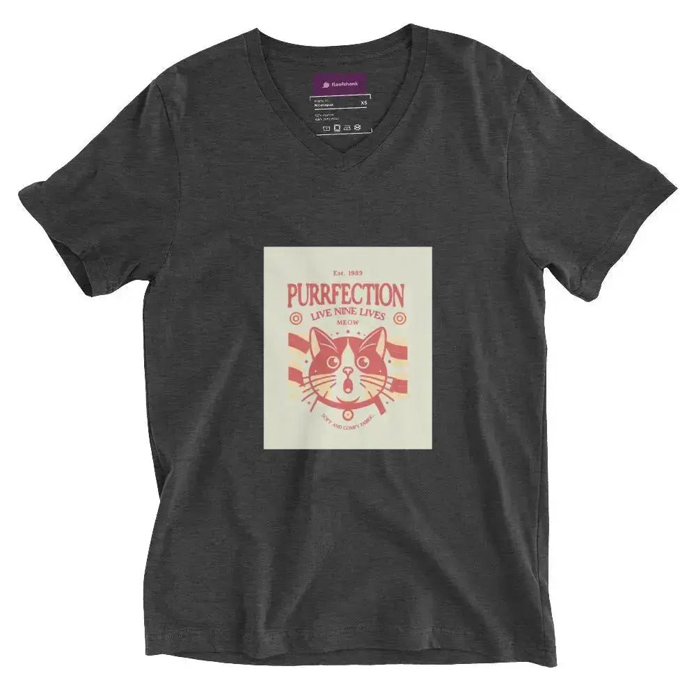 Retro Cat Graphic Short Sleeve V - Neck T-Shirt - FloofChonk