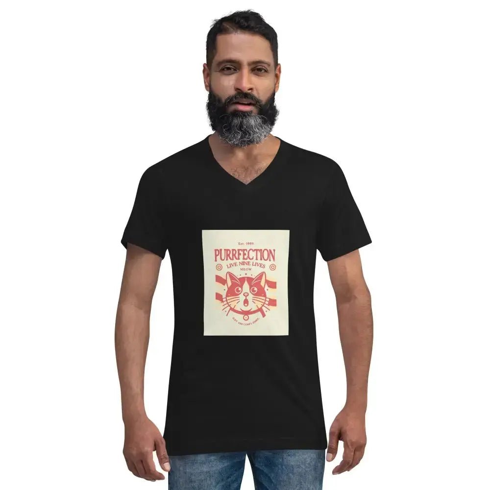 Retro Cat Graphic Short Sleeve V - Neck T-Shirt - FloofChonk