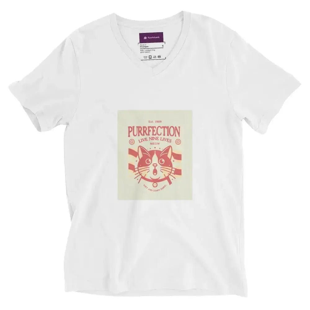 Retro Cat Graphic Short Sleeve V - Neck T-Shirt - FloofChonk