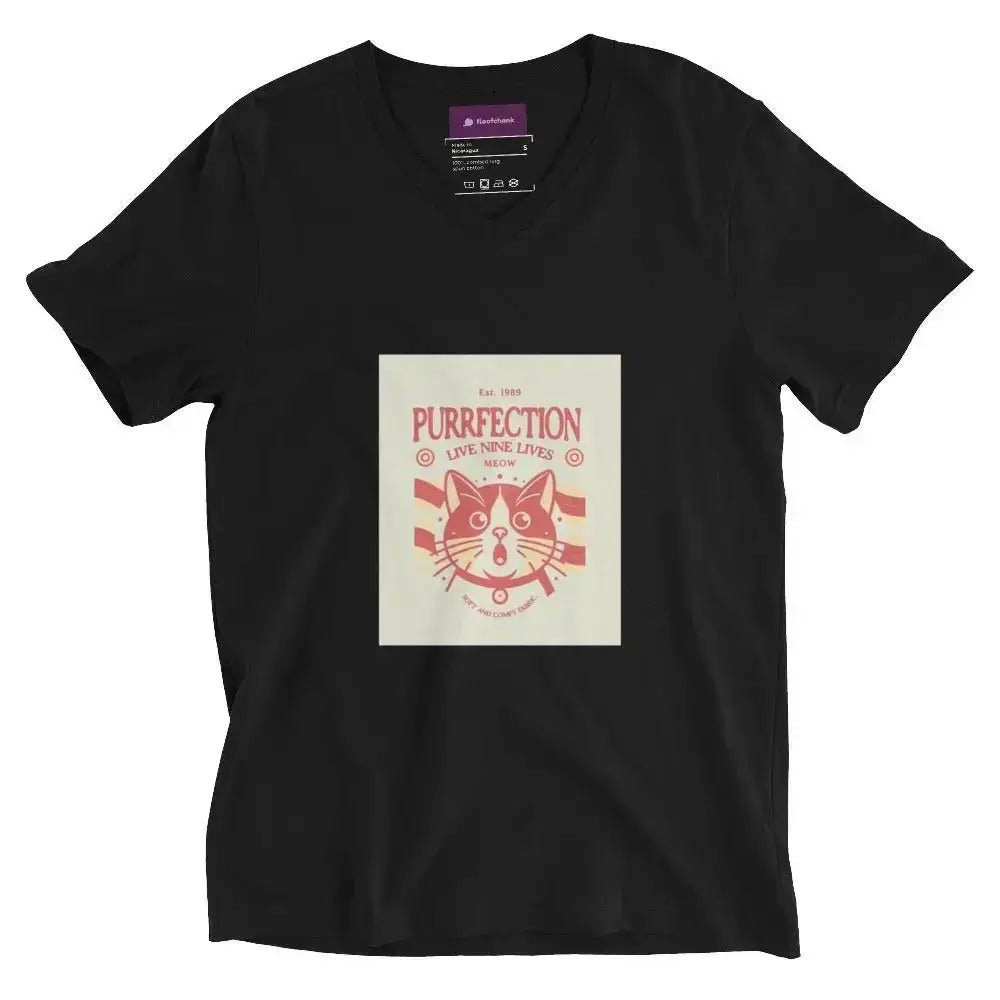 Retro Cat Graphic Short Sleeve V - Neck T-Shirt - FloofChonk