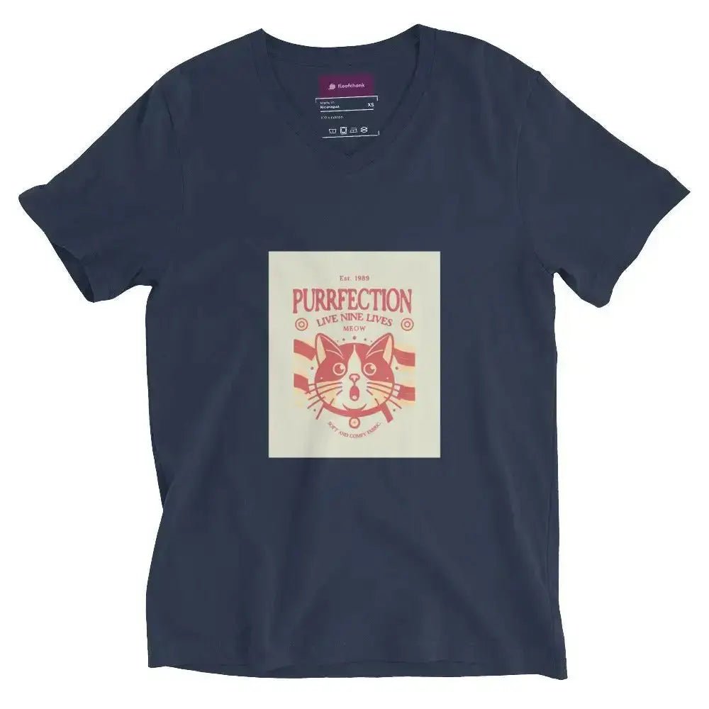 Retro Cat Graphic Short Sleeve V - Neck T-Shirt - FloofChonk