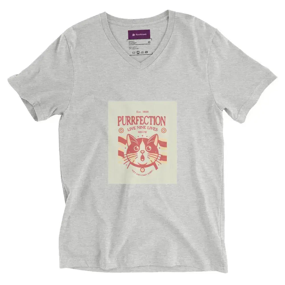 Retro Cat Graphic Short Sleeve V - Neck T-Shirt - FloofChonk