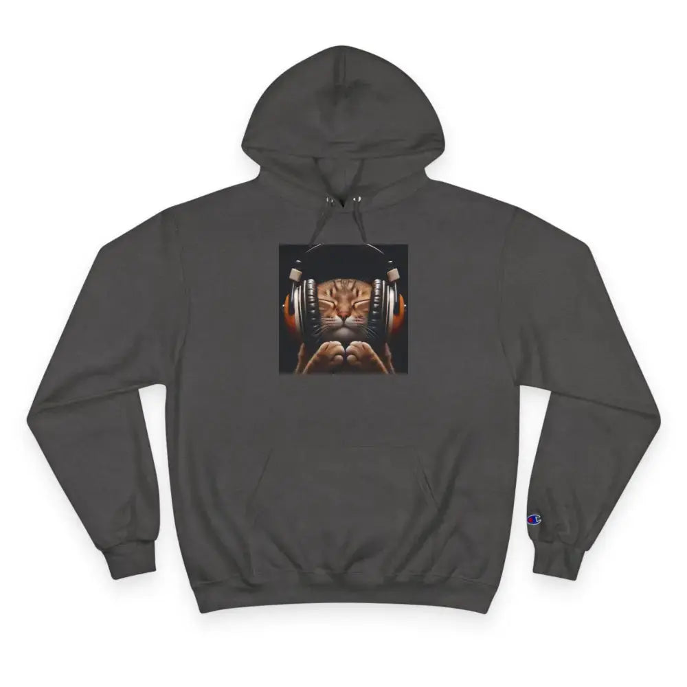 Retro Cat Lover Champion Hoodie - Now That’s What I Call Cat Volume 1 - Charcoal Heather / S - Hoodie