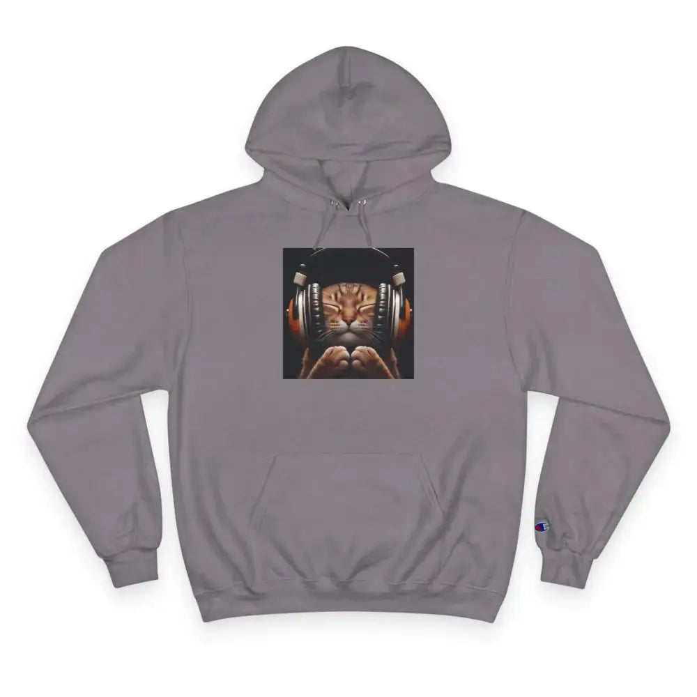 Retro Cat Lover Champion Hoodie - Now That’s What I Call Cat Volume 1 - Stone Grey / S - Hoodie
