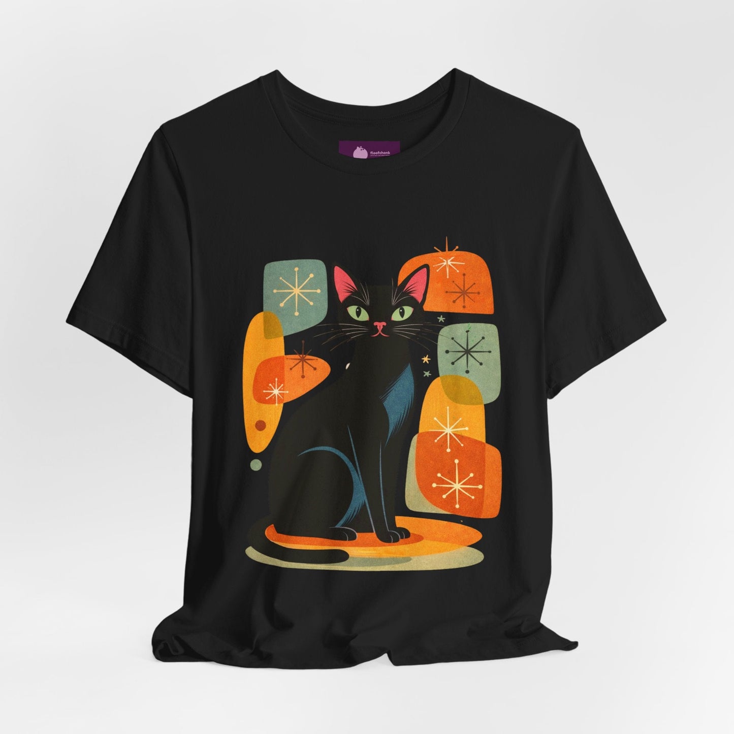 Retro Mid - Century Modern Black Cat T-Shirt - FloofChonk