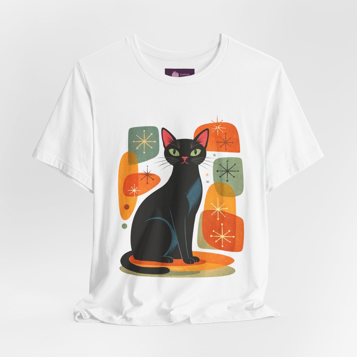 Retro Mid - Century Modern Black Cat T-Shirt - FloofChonk